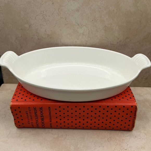 Vintage 1960's Le Creuset #24 Cream Cast Iron Au Gratin Casserole Dish France - Picture 1 of 9